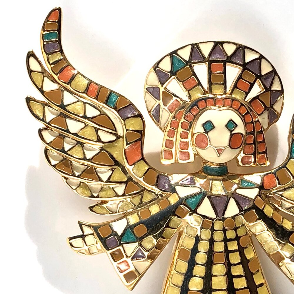 Bob Mackie Angel Pin Mosaic Enamel Gold Tone Brooch Guardian Angel Vintage 80s - Picture 6 of 16